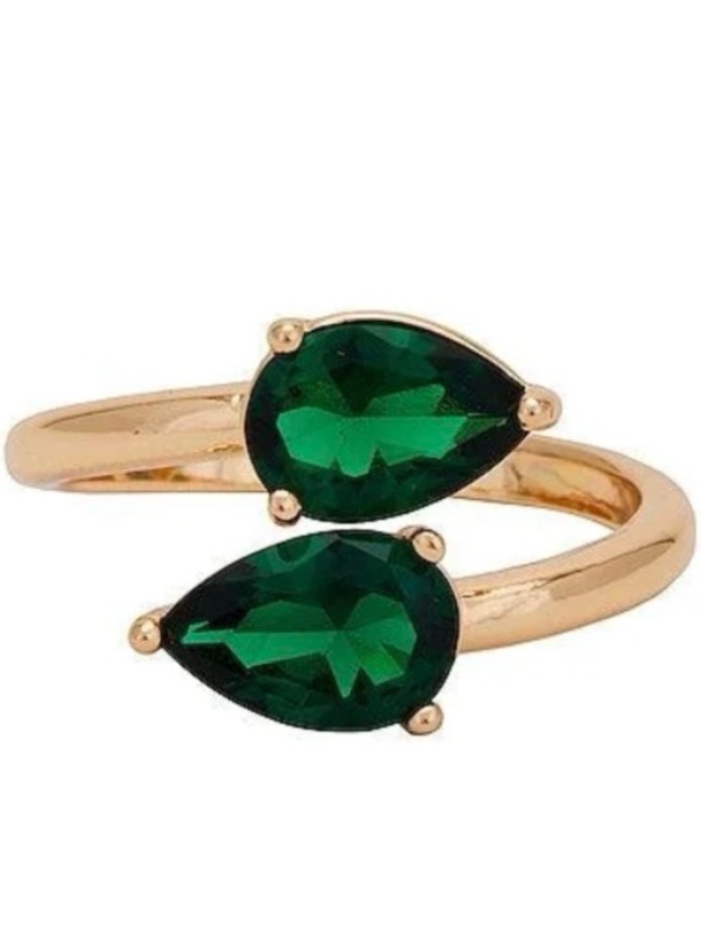 Gold Band Ring with Emerald Green Teardrop Stones